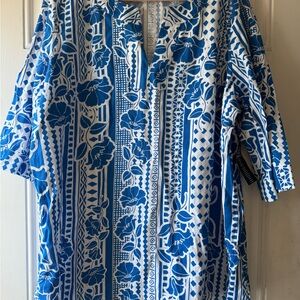 NWT Jessica London Blue and White Geometric Blouse